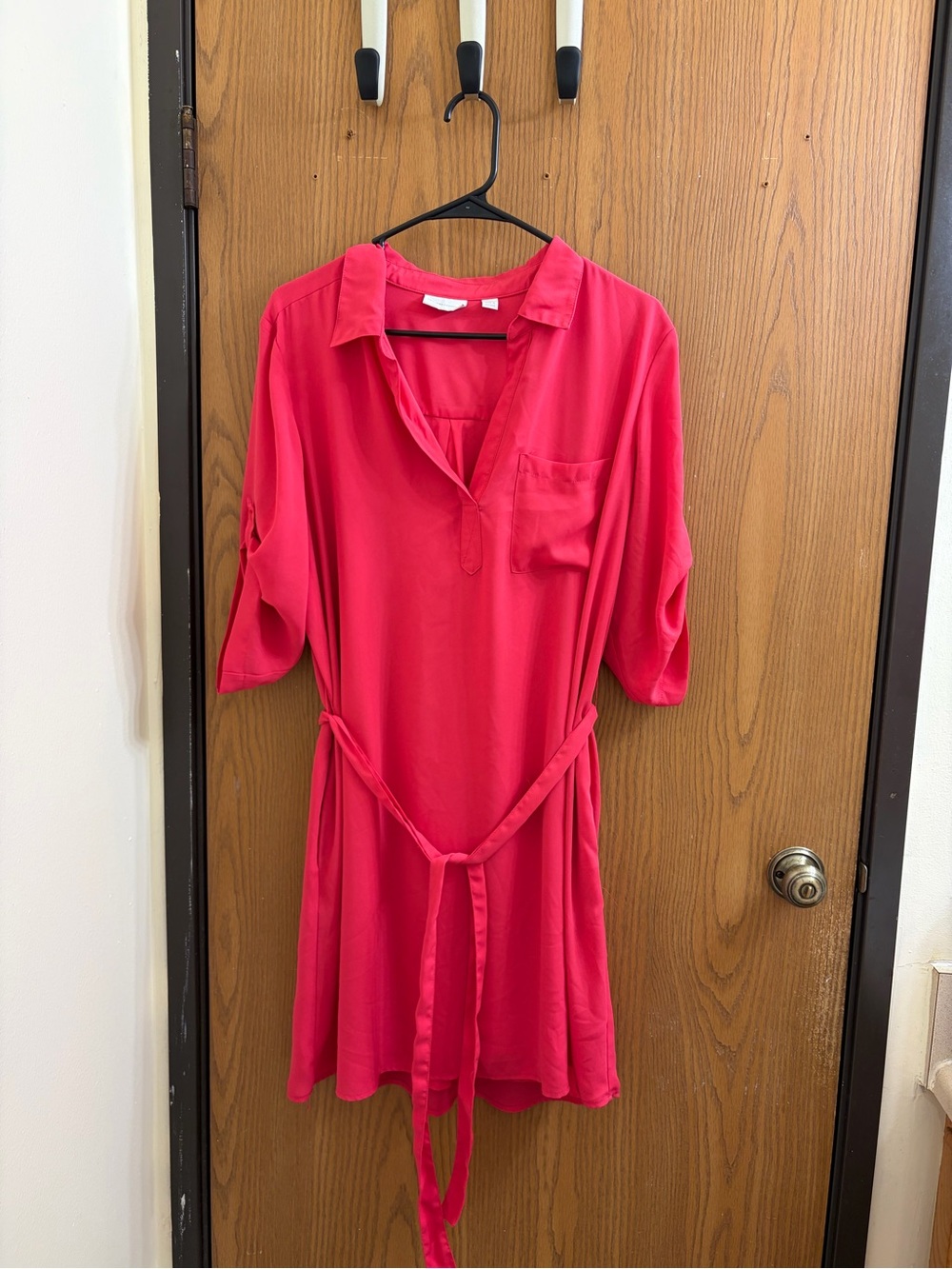 New York & Company Bright Pink Shirt Dress with Tie Waist